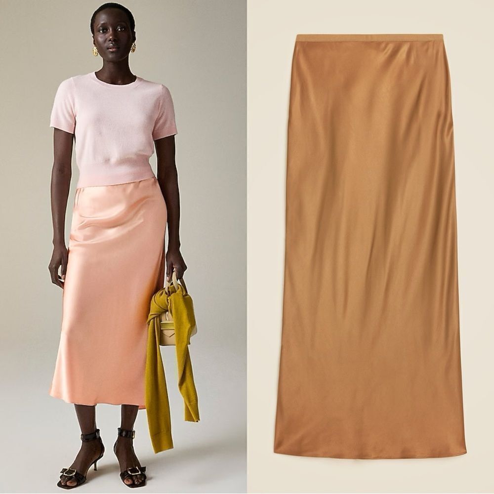 NWT J CREW New Gwyneth slip skirt in viscose charmeuse in “Peach Clay” brown
